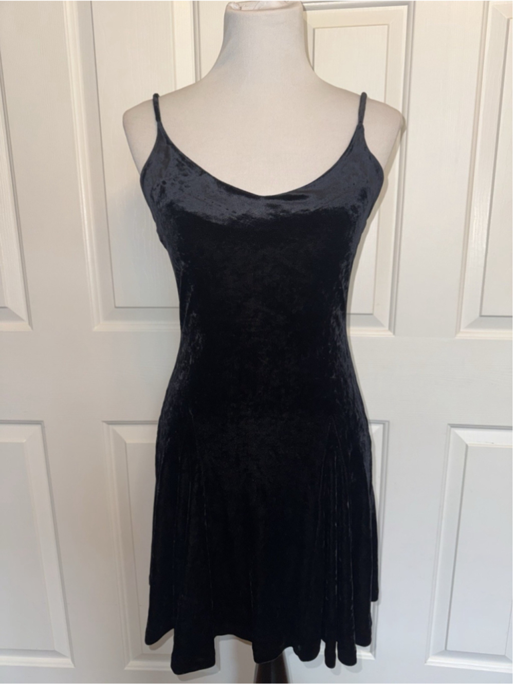 Vintage Betsey Johnson Black Crushed Velvet Mini Slip Dress L Goth Whimsigoth